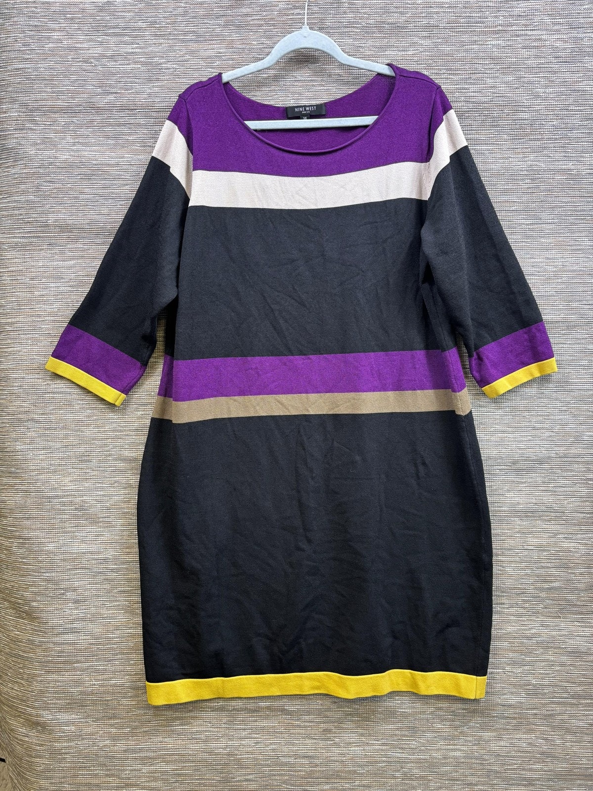 Nine West Sweater Dress Womens 3x Multicolor Striped Knit 3/4 Sleeve Shift